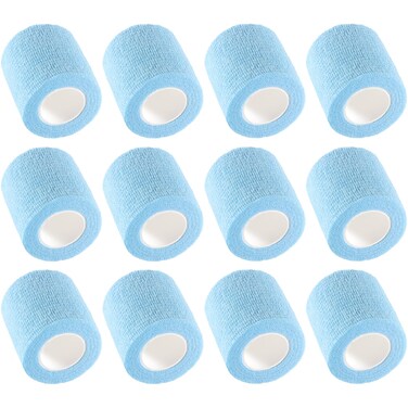 12-Pack Self Adhesive Bandage Wrap, 2Inch x 5 Yards, Elastic Athletic Tape, Tattoo Grip, Non Woven Medical Tape for First Aid, Sports, Wrist, Ankle, Vet Wrap for Pets (SkyBlue)