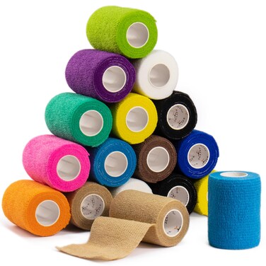 16 Pack Adhesive Bandages Wrap, 3" x 5 Yards Multicolor Cohesive Bandage, Self-Adhesive Wraps for Medical Emergencies, Sports Injuries, Wrist, Ankle Sprains and Swelling