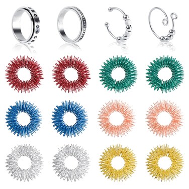 16 Pieces Fidget Anxiety Rings Fidget Rings Stainless Steel Spinner Ring Acupressure Rings Sensory Rings Anti Anxiety Ring Spinning Rings with Beads Trichotillomania Fidget Toys for Women Men