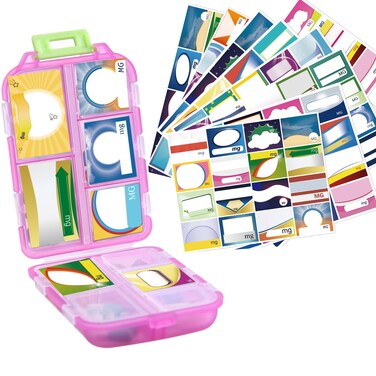1Pack Travel Pill Organizer - 10 Compartments Pill Case, Compact and Portable Pill Box, Perfect for On-The-Go Storage, Pill Holder for Purse (Pink with 156 Stickers)