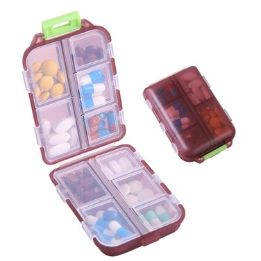 1Pack Travel Pill Organizer - 10 Compartments Pill Case, Compact and Portable Pill Box, Perfect for On-The-Go Storage, Pill Holder for Purse Brown