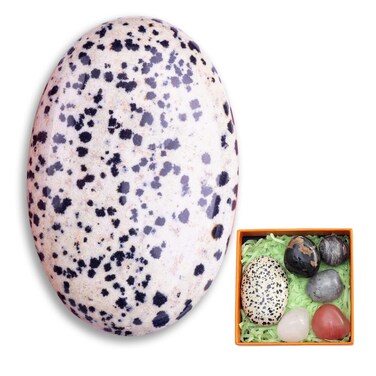 1PC Balmatin Natural Oval Worry Stone 2.4"+5 PCs Natural Stones, STINO Real Crystal Dalmatian Palm Stone for Anxitey, Pocket Healing Crystal Gemstones. (Balmatin)