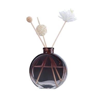 1Pcs 150ml/5oz Glass Diffuser Bottles Aroma Bottles Round Essential Oils Container Decorative Glass Bottles Diffuser Jars for Home Fragrance Accessories (Brown)