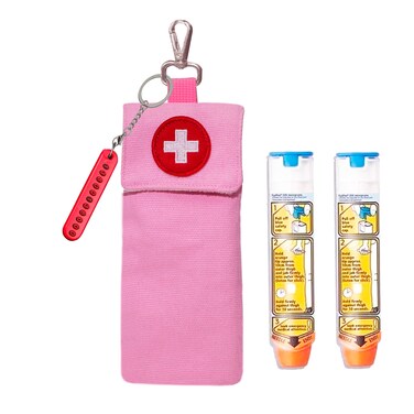1-Piece Epipen Carrying Case, Epi Pen Carrying Case EpiPen Carrier, EpiPen Carrier Slim with Clip Epipen Holder Bag for 2 EpiPen Allergy Medical Essentials (Pink)