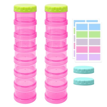 2 Pack 7 Day Pill Organizer Case Stackable Weekly Supplements Vitamins Pills Holder Dispenser Large Translucent Pink with Extra Lid