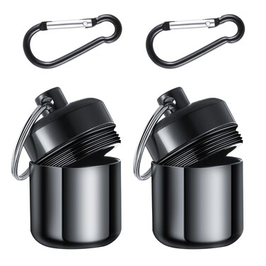 2 Pack Ear Plug Carrying Case Keychain, Waterproof Metal Earplug Case with Carabiner for Ear Plugs, Small Travel Pill Organizer Loops Ear Plugs Case Keychain Container Holder