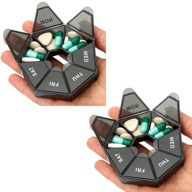 2 Pack Pill Box - Daily &amp; Weekly Medicine Organizer, Travel Pill Case - 7 Day (Blue)