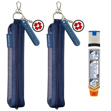 2 Packs Mini Red Mesh Epi Pens Carrying Case - Convenient Travel Case for Allergy and Diabetes EpiPen Carrier - Fits Put in 1 Epi Pens (Including Number Tag &amp; MED Logo Charm)