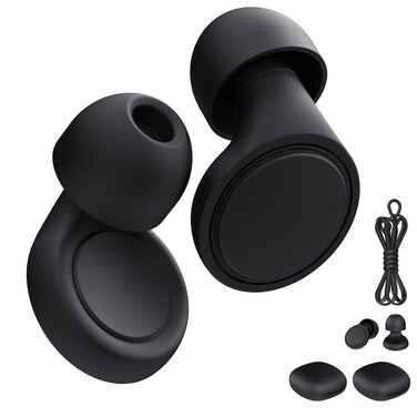 2 Pairs Ear Plugs for Sleeping, Soft Full Silicone Ear Plugs for Noise Reduction 25dB, Reusable Hearing Protection Earplugs for Concert, Focus, Noise Sensitivity, 8 Ear Tips in S/M/L - Black