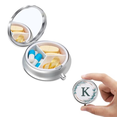 2 PCS Pill Box 3 Compartment Medicine Pill Case, Small Pill Case for Purse or Pocket, Cute Metal Medicine Organizer Travel Pillbox, Pill Container Holder to Hold Vitamins,Medication,Fish Oil,Gift (K)