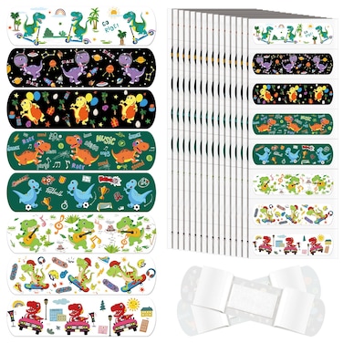 200 Pieces Kids Adhesive Bandage Bulk 8 Styles Cute Cartoon Dinosaur PE Waterproof Bandage Flexible Fabric for Children Travel Cuts Scrapes Wounds
