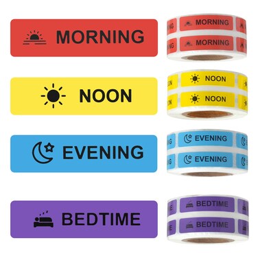 2000 Pcs Medicine Stickers Medication Instruction Label Permanent Paper Label Morning Noon Evening Bedtime Stickers for Pill case Planner 0.4 * 1.6inch (500 per Roll)