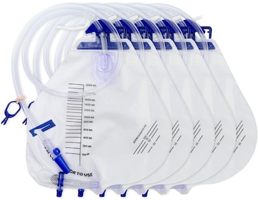 2000ML Catheter Bags for Men,Urine Bags External Catheter Bag for Men,0.4"Diameter/48" Long Drainage Tube,Clips and Hanging Hook,Professional Urinary Drainage Bag for Home,5Pcs