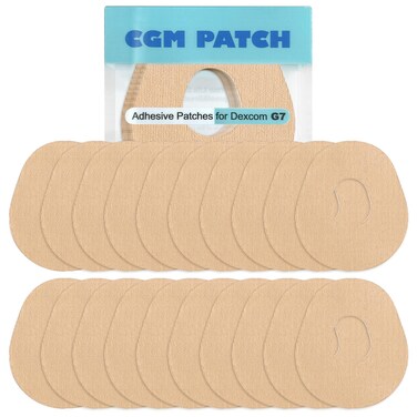 20Pack Adhesive Patches for G7, Premium Waterproof Flexible &amp; Breathable Full Covers for CGM Dexcom G7,Latex-Free Overlay Patch for G7 Sensor Long-Lasting Hypoallergenic Medical Glue with Hole (Tan)