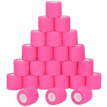 24 Pack Self Adherent Cohesive Wrap Bandages Non Woven Cohesive Bandage Elastic Self Adhesive Bandage Wrap Sports Athletic Tape First Aid Tape for Wrist Ankle Pet Vet Wrap Grip Cover 2 inch (Pink)