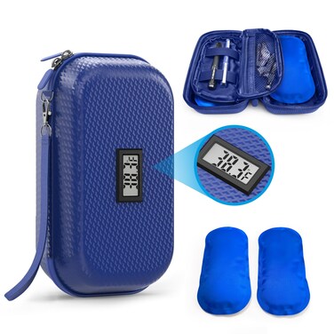 24h Insulin Cooler Travel Case TSA Approved, Refrigerated Medicine Travel Case with Temperature Display, Diabetes Travel Case with Wrist Strap &amp; 2 Reusable Ice Packs, Gift for Daily and Trip
