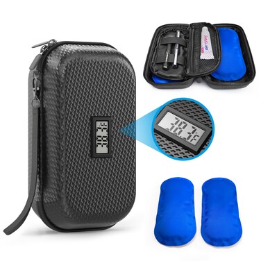 24h Insulin Cooler Travel Case TSA Approved, Refrigerated Medicine Travel Case with Temperature Display, Diabetes Travel Case with Wrist Strap &amp; 2 Reusable Ice Packs, Gift For Daily and Trip