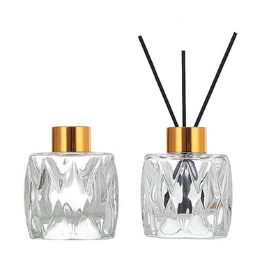 2PCS 50ml/1.7oz Glass Diffuser Bottle with Gold Cap, Prismatic Design, Essential Oil Container, Home Office DIY Replacement Set