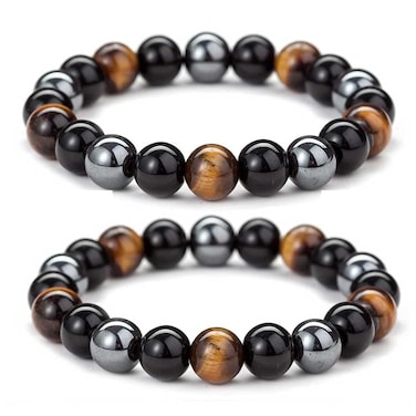 2Pcs Anti-Swelling Black Obsidian Bracelets,Adjustable Lymphatic Drainage Magnetic Therapy Bracelet Anklet for Women Men,Anti-Anxiety Yoga Beads Stress Relief Bracelets (C)