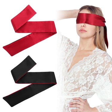 2pcs Blindfold and Hand Ties for Bedroom,Blockout Light Adjustable Eye Masks for Sleep,150cm/59In Blind Folds for Adult Play,Satin Sleep Mask for Yoga,Travel, Nap, Meditation(Wine red Black)