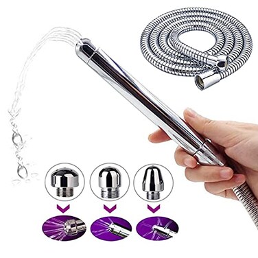 3 Heads Aluminum Shower Cleaner Douche System with 1.5 m Stainless Steel Handheld Shower Hose and Velet Pouch