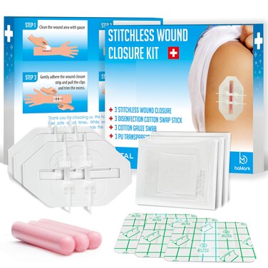 3 SET Zip Stitch Wound Closure Kit - Painless Laceration Closure Strips - First Aid Kit With Stitches - Butterfly Bandages for Wound Closure - Emergency Wound Closure Kit - Butterfly Bandaids