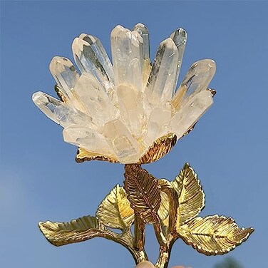 3.7" Crystal Tree for Positive Energy- Natural Clear Quartz Crystal Cluster Mineral Crystal Flowers Desk Decorations Crystals and Healing Stones Home Decor(Crystal Quartz Gold Stand)