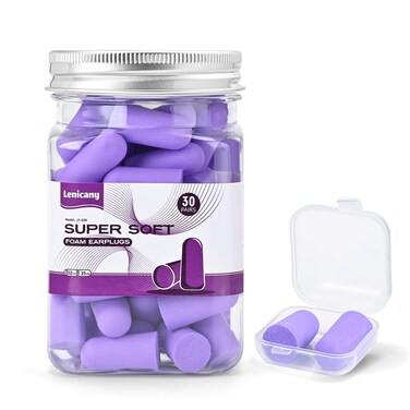 30Pair Soft Foam EarPlugs, 32dB Disposable Sound Blocking Noise Cancelling Ear Plugs for Concerts Loud Music/Shooting Guns/Work Construction, Hearing Safety Protection(Purple)