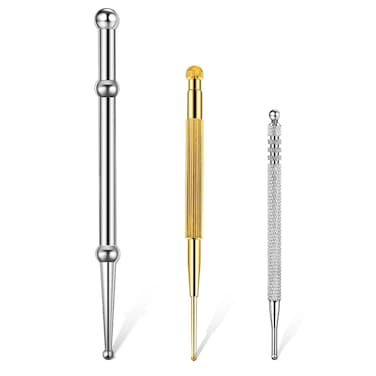 3Pcs Massage Tools Acupuncture Stainless Steel Acupressure Bar Facial Reflexology Manual Acupuncture Pen Retractable Acupuncture Pen Double Headed Massage Tool for Full Body Pain Relief