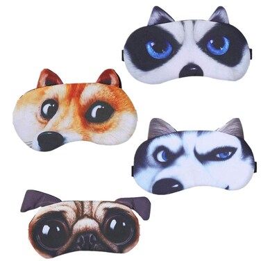 4 Cute Pieces of Animal Sleep Eye mask, Sleep Dog Eye Mask Soft Eye mask, Adjustable Band, Suitable for Men and Women