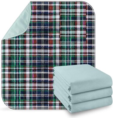 4 Pack - 34x36 Plaid Waterproof Reusable Incontinence Underpads/Washable Incontinence Bed Pads - Great for Adults, Kids and Pets