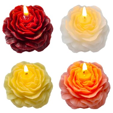 4 Packs Peony Flower Shape Candles for Women - 3 Inch Aromatic Pastel Aesthetic Candle with Fragrance - Christmas Gift for Friends Colleagues and Classmates