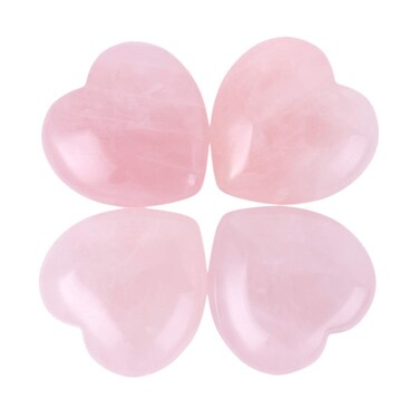 4 Pcs Natural Rose Quartz Love Heart Palm Stone Reiki Balancing Worry Stone(1 Inch)