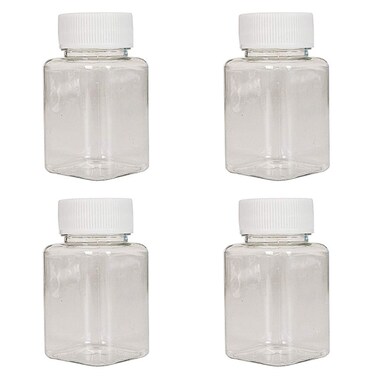 4 Pieces 80ml Empty Clear Plastic Pill Bottles Solid Powder Container Plastic Square Solid Powder Container Reagent Storage Bottle with White Screw Cap, Transparent
