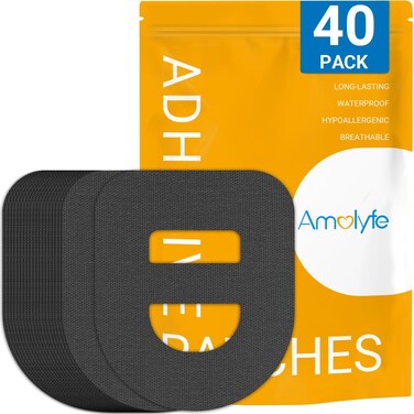 40 Pack Omnipod 5 Adhesive Patches Waterproof, Amolyfe Omnipod Overpatches with Stretchable Strap, Optimized Split Backing for Easy Use, Breathable, Medical Adhesive (Black)