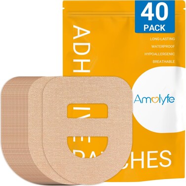 40 Pack Omnipod 5 Overpatches, Amolyfe Omnipod 5 Adhesive Patches Waterproof with Stretchable Strap, Optimized Split Backing for Easy Use, Breathable, Medical Adhesive (Tan)