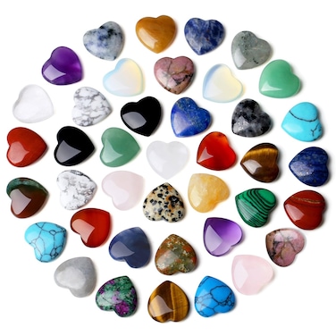 40 PCS 0.8 inch Heart Shaped Crystals Heart Stones Love Cute Tiny Trinket Gemstones Rose Quartz Amethyst Set Wholesale Reiki Healing Crystal Worry Stone Bulk Valentines Gifts for Women