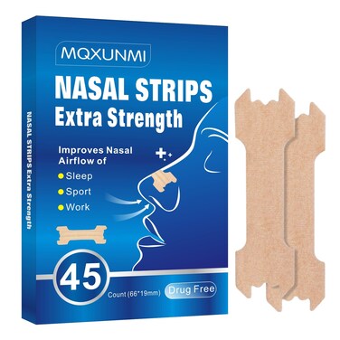45 Count Nasal Strips for Snoring, Nose Strips Extra Strength- Upgraded Adhensive for Better Adhesion, Anti-Snoring Strips with Breathable Non-Woven