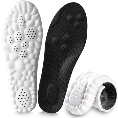 4D Cloud Insoles for Men and Women, Arch Support Insoles, Memory Foam Insoles, Shock Absorption and Cushioning Sports Shoe Insoles for Foot &amp; Joint Support (X Men 9-10.5   Women 10-11.5 Black)