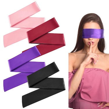 4pcs Blindfold and Hand Cuff Set, Blockout Light Adjustable Eye Masks for Sleep,150cm/59In Blind Folds for Adult Play,Satin Blindfold for Adults Couples Yoga,Travel, Nap, Meditation, Multicolor