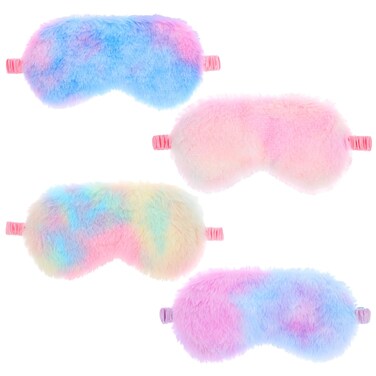 4pcs Girls Sleep Mask, Kids Eye Mask for Sleeping, Comfortable Kids Sleep Mask Plush Blindfold Satin Back Rainbow Faux Fur Sleep Mask for Kids Women Men Travel Nap Colorful