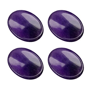 4pcs Natural Healing Crystal Thumb Stones Set for Anxiety Relief Healing Oval Gemstones Pocket Worry Stones Bulk for Stress, Therapy and Relaxation, Amethyst