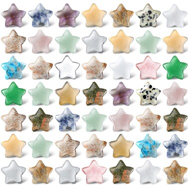 50 Pcs Star Shaped Crystals Rock Bulk 0.8 Inch Small Polished Assorted Worry Stones Mini Gemstones for Meditation Energy Reiki Mood Balancing DIY Little Amethyst Jewelry Gifts(Lovely)