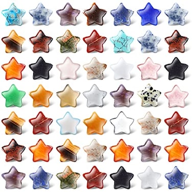 50 Pcs Star Shaped Crystals Rock Bulk 0.8 Inch Small Polished Assorted Worry Stones Mini Gemstones for Meditation Energy Reiki Mood Balancing DIY Little Amethyst Jewelry Gifts(Retro)