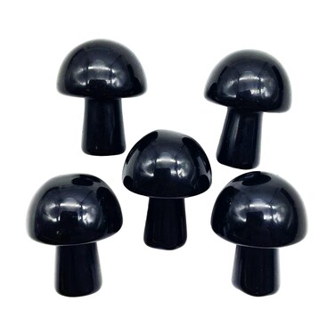 5Pcs Mini Mushroom Shaped Gemstone Statue Figurine, Carved Crystal Stone Mushrooms Crafts for Healing Chakra Reiki Balancing Home Decoration, Black Obsidian