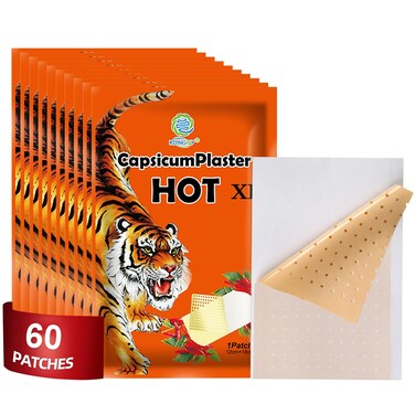60 PCS Tiger Patches, Large Heat Patches, Chinese Red Tiger Hot Capsicum Patch, Relieving Back, Knee, Neck and Shoulder, Joint &amp; Muscle, 4.7x7.1 inch