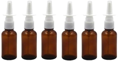 6PCS Empty Refillable Glass Nasal Spray Bottles Fine Mist Sprayers Containers Pump Cleanser for Colloidal Silver Saline Applications (Brown,30ml)