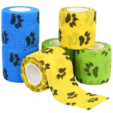 6pcs Vet Wraps, 2" Self Adhesive Bandage Wraps, Non-Woven Pet Wraps for Dogs Pet Animals &amp; Ankle Sprains &amp; Swelling (2", 6pcs, Paw Prints A)