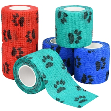 6pcs Vet Wraps, 2" Self Adhesive Bandage Wraps, Non-Woven Pet Wraps for Dogs Pet Animals &amp; Ankle Sprains &amp; Swelling (2", 6pcs, Paw Prints B)