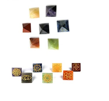 7 Chakra Pyramid with Chakra Symbols -Reiki Healing Crystal with Engraved Chakra Symbols Holistic Balancing Polished Agate Stones Set of 7 - Reiki - Metaphysical - Crafting